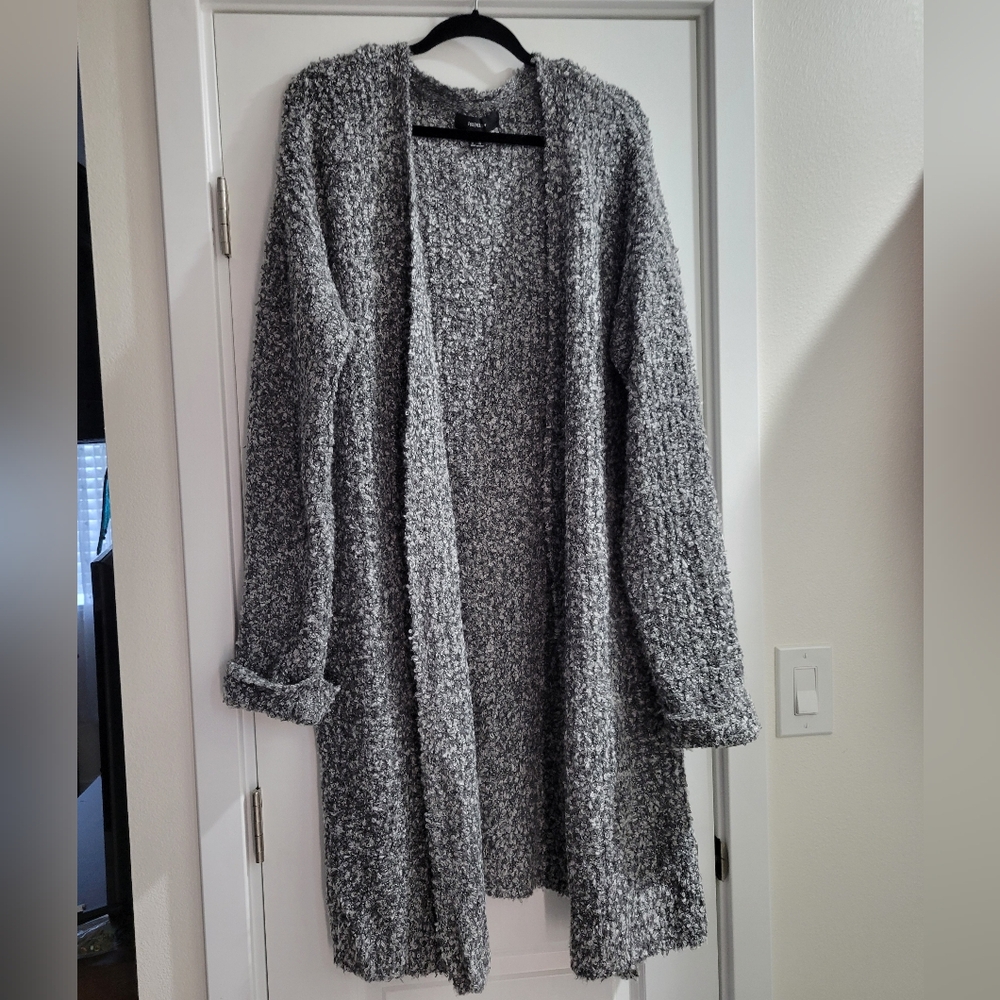 Forever 21 Charcoal/Black & White Fuzzy Open-Front Cardigan